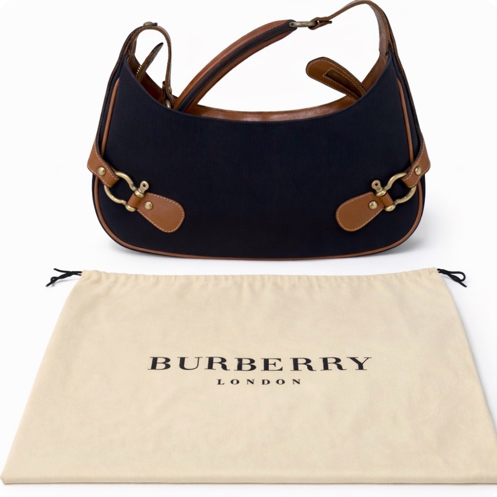 Burberry, Vintage Horse Bit Navy Canvas with leather Women's Bag